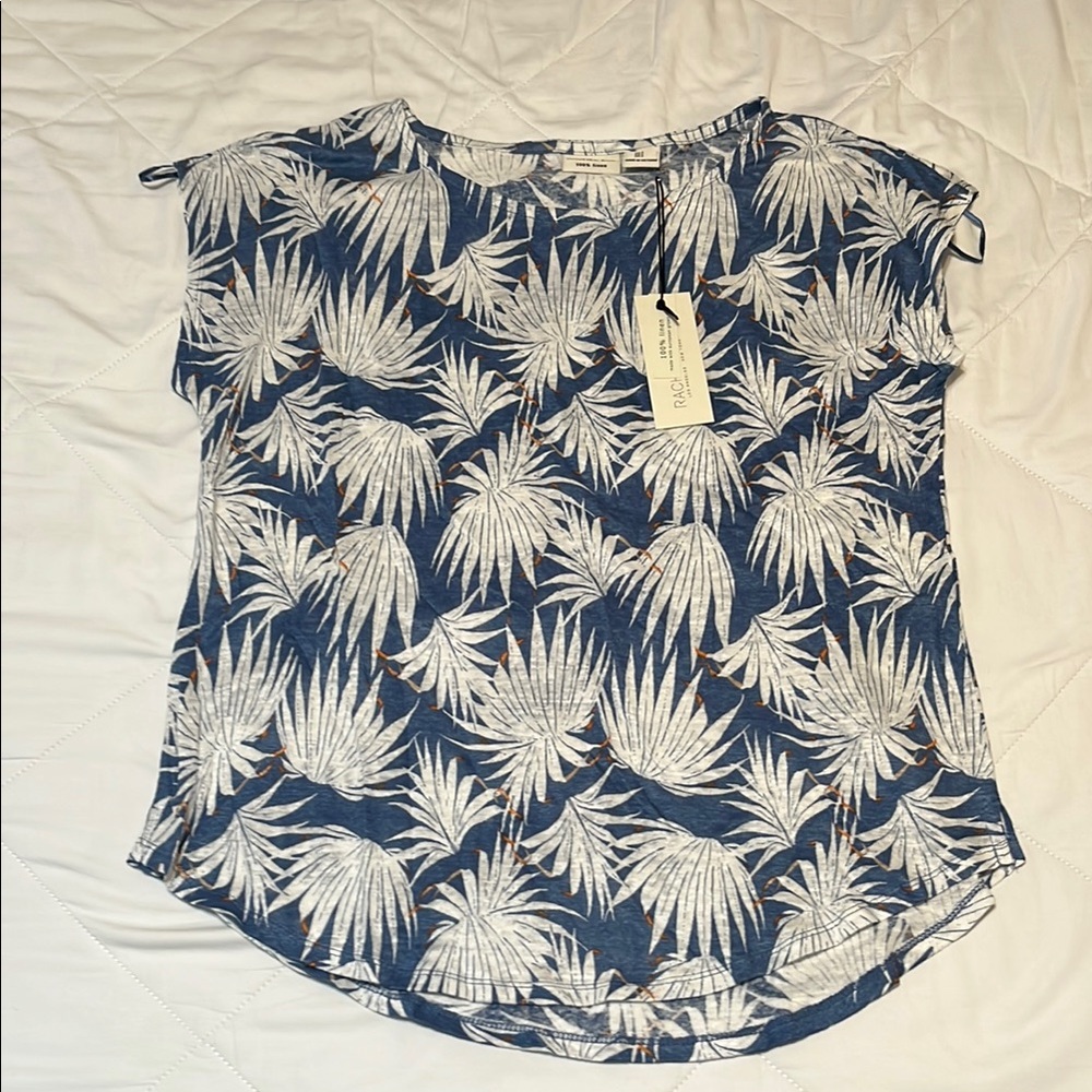 Rachel Zoe Blue and White Leaf Print Women's Top